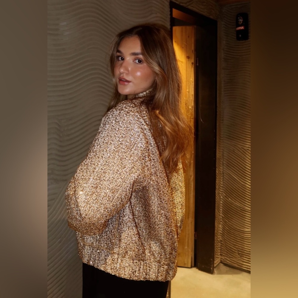 Liz Claiborne Gold Tweed Women’s Bomber Jacket - Picture 14 of 17